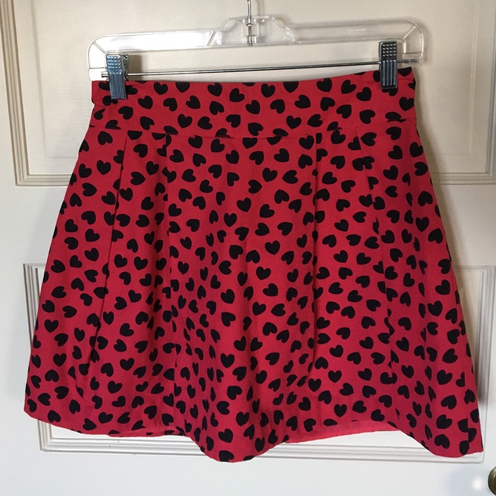 H&M Red Mini Skirt with Black Heart Print